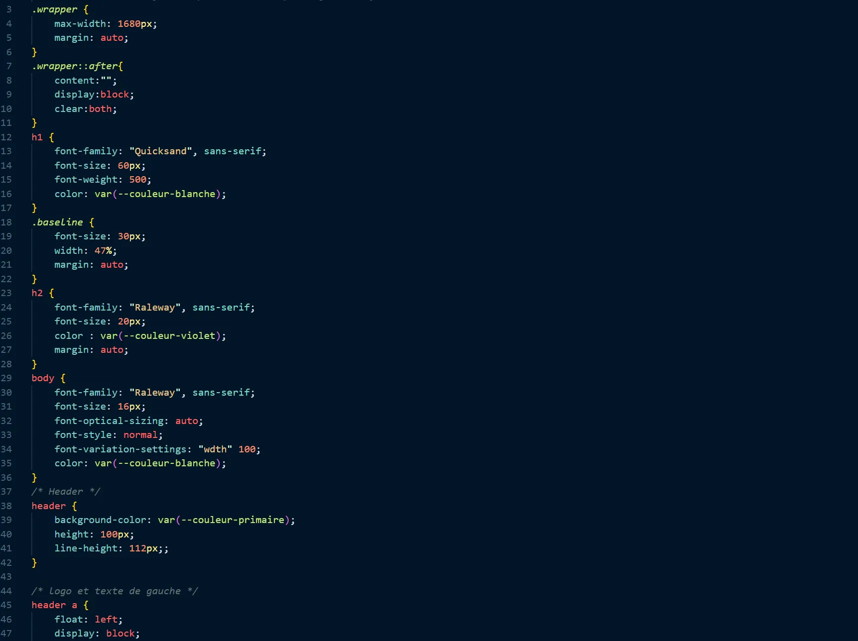 Extrait de code CSS