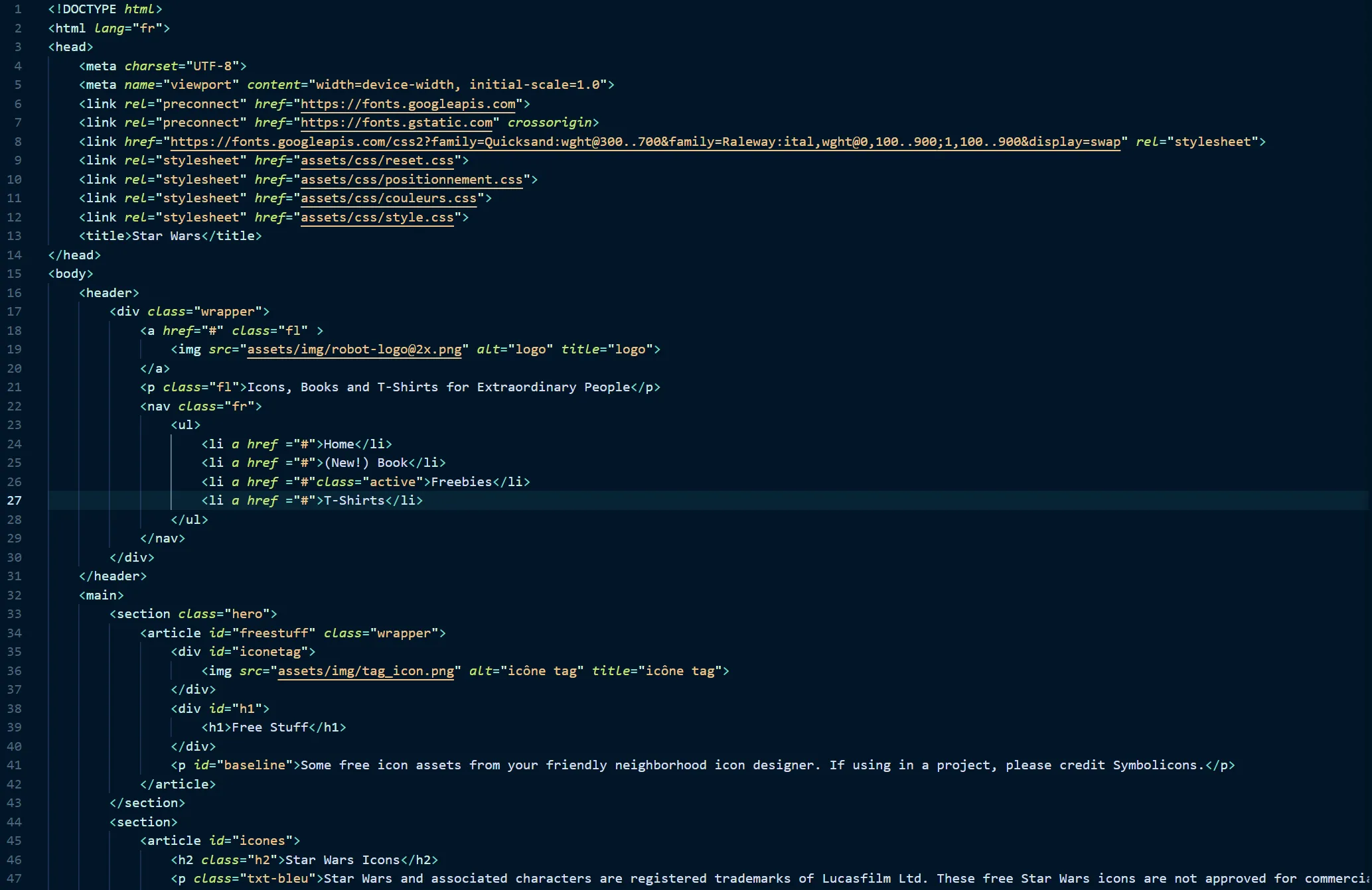 Extrait de code HTML