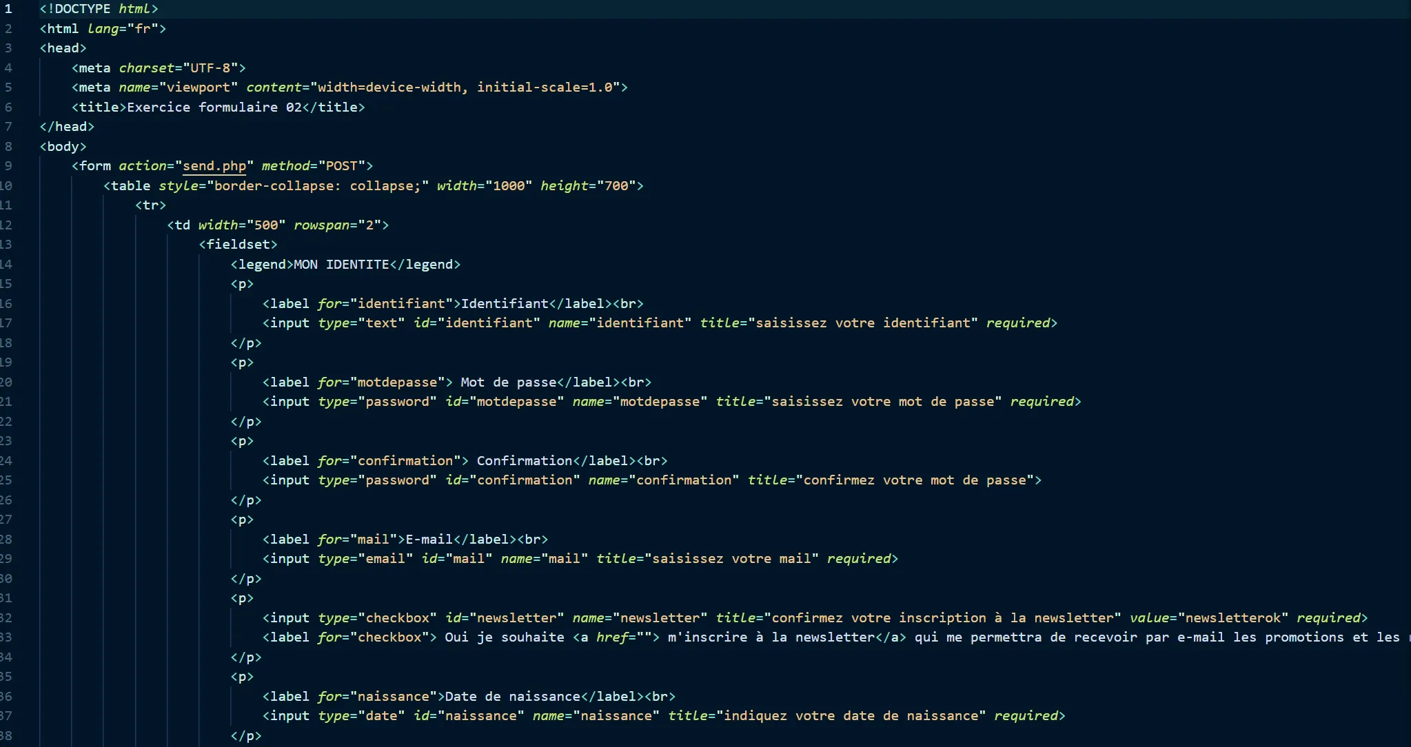 Extrait de code HTML