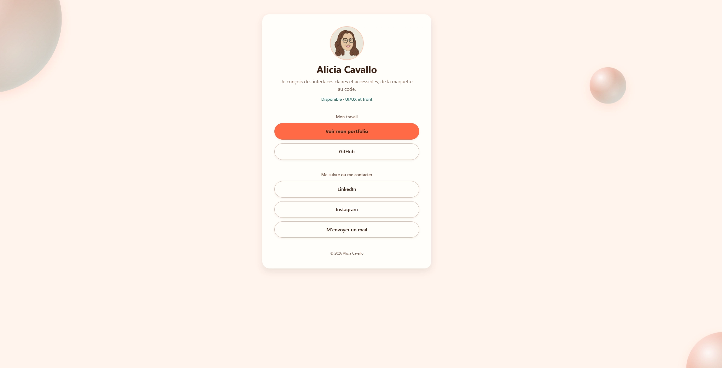 Linktree d'Alicia Cavallo — version desktop