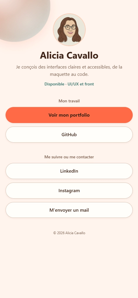 Linktree d'Alicia Cavallo — version mobile